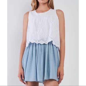 ♥️ Dusty Blue & White Eyelet Tiered Dress